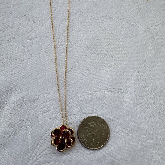 Kate Spade Gold Tone Crystal Ruby Flower Pendant Necklace Fashion Trendy NEW - Picture 8 of 14